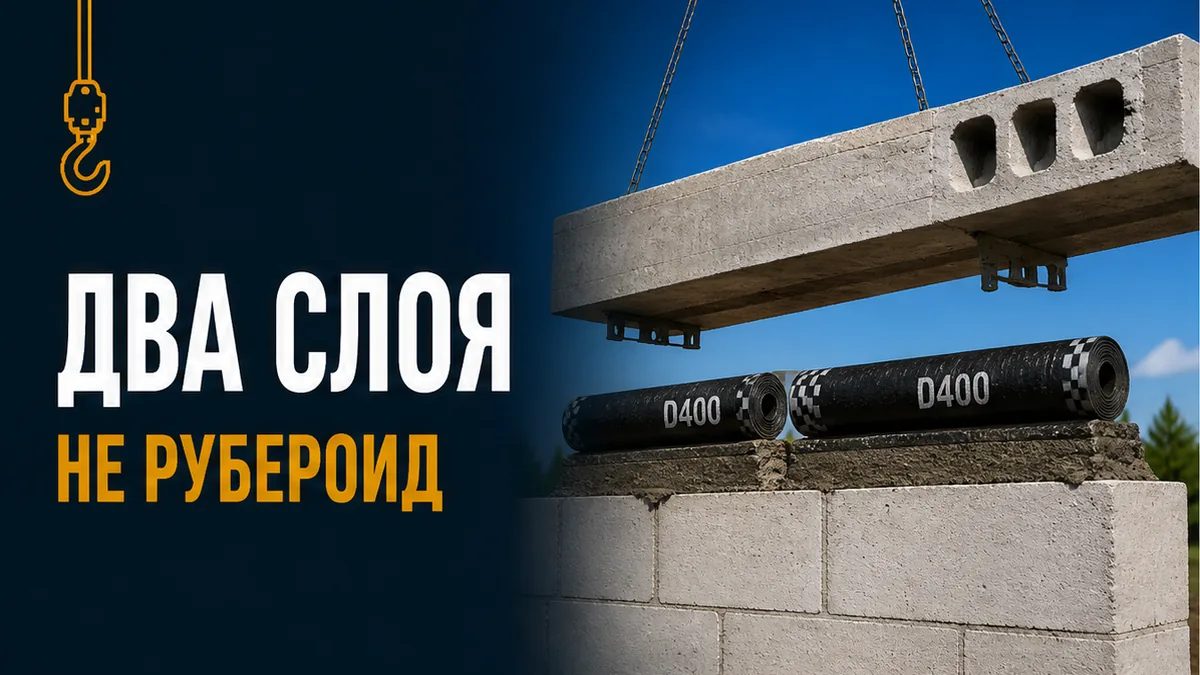 Двухслойная рулонная отсечка по верху висячего ростверка под первый ряд газобетона