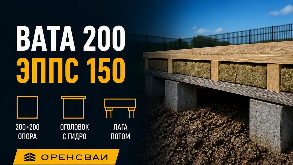 Утепление пола на сваях снизу: каменная вата около 200 мм или ЭППС около 150 мм