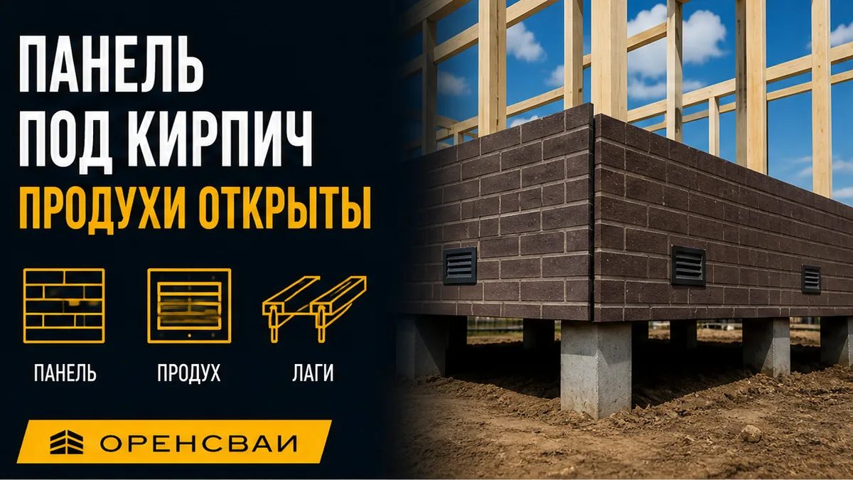 Цоколь каркасника на сваях: навесные панели под кирпич и открытые продухи