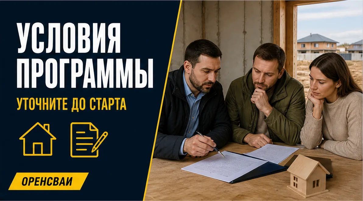 Семья и специалист проверяют условия ипотечной программы и документы для строительства дома
