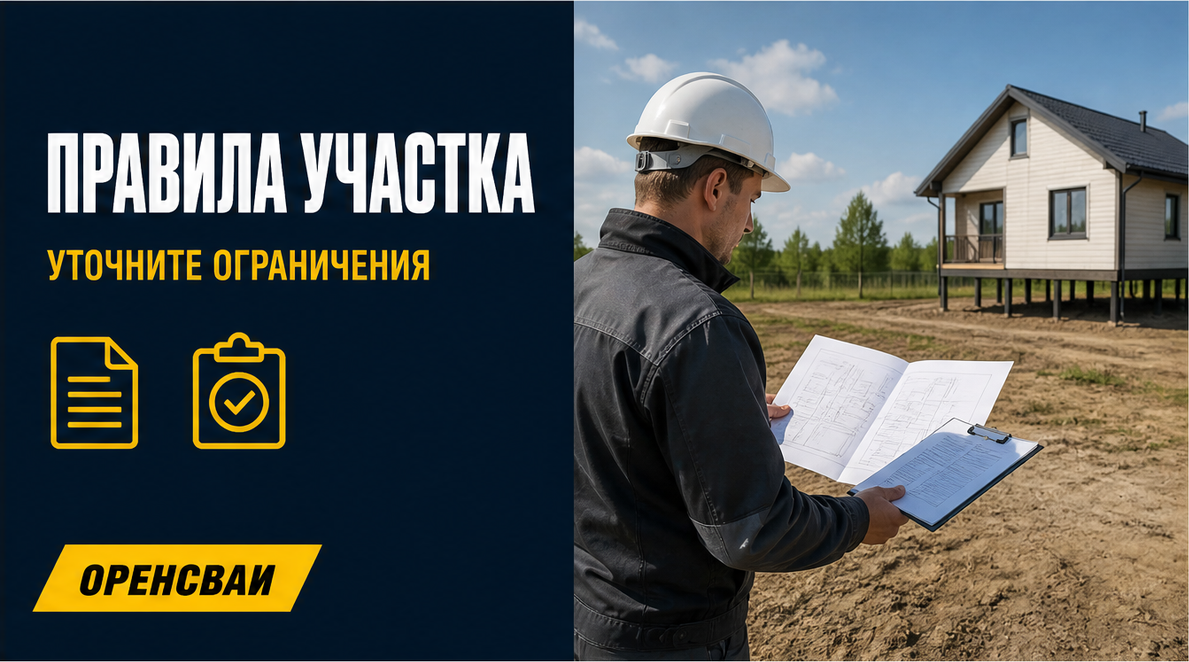 Инженер рассматривает план участка и официальные документы возле будущей стройки; нет читаемого текста