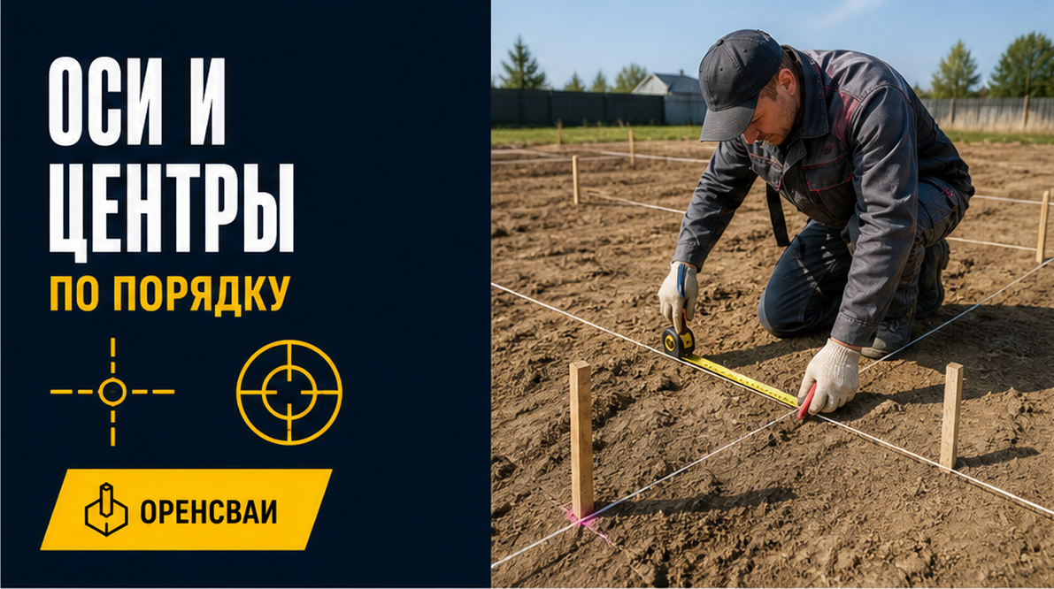 Перенос осей и центров свай на участок рулеткой и колышками