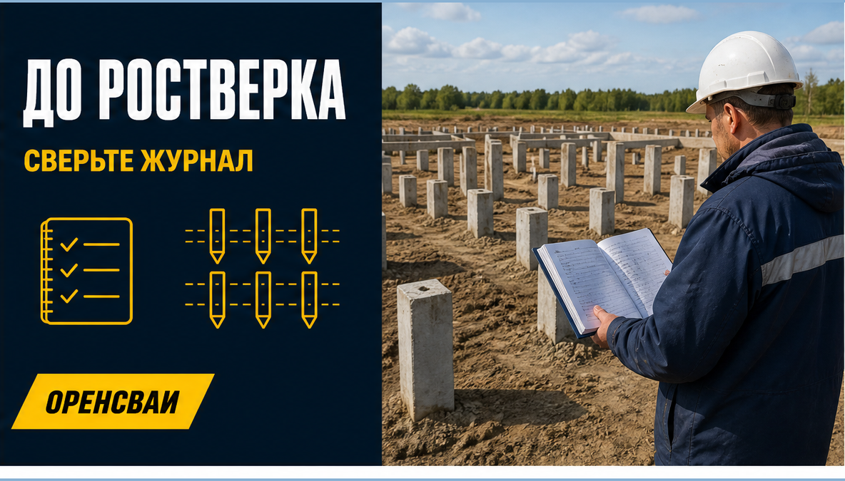 Инженер проверяет журнал и ряды забитых свай до монтажа опалубки ростверка