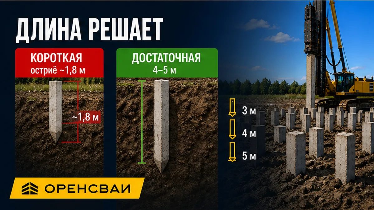 Таблица выбора забивных свай 3, 4 и 5 метров под суглинок и пойму