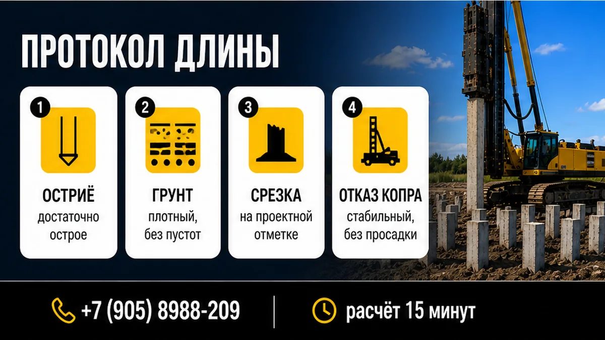 Регламент подбора длины забивной сваи: остриё, грунт, срезка, отказ копра