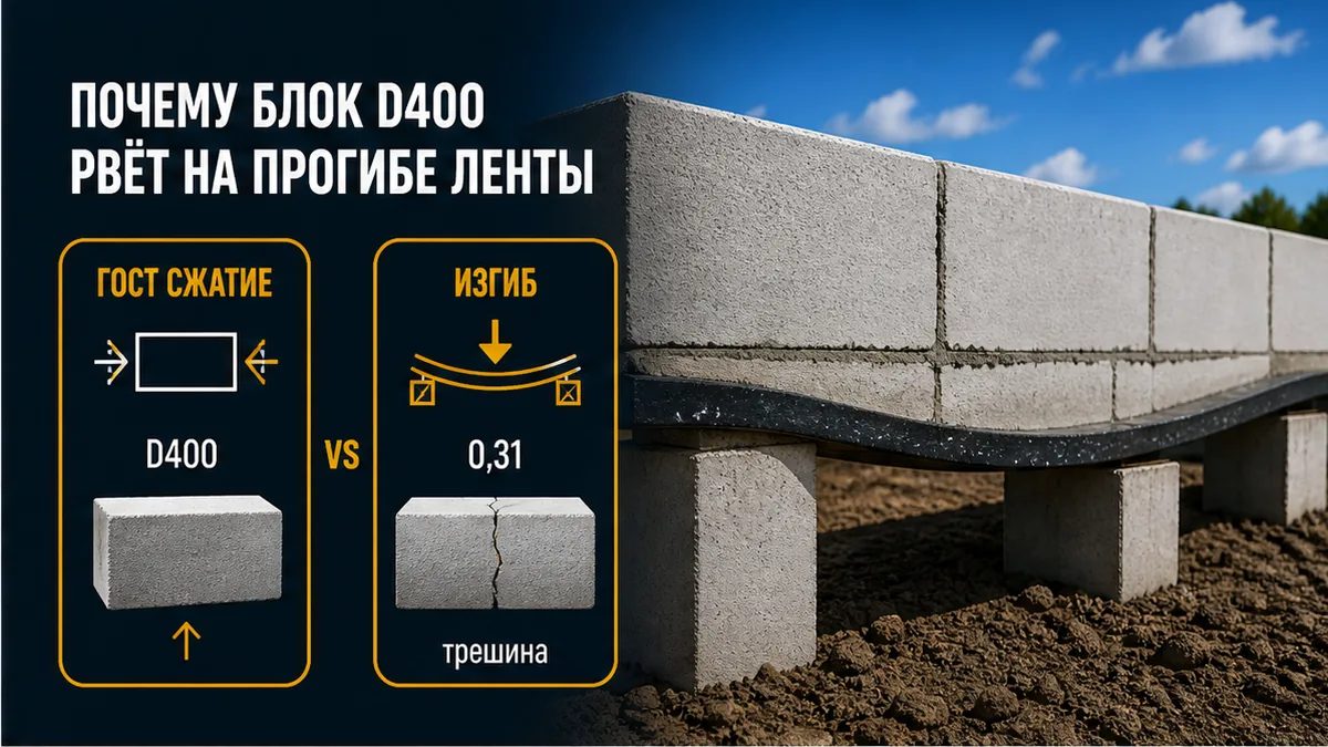 Почему автоклавный D400 рвёт на прогибе мелкой ленты, а не от сжатия