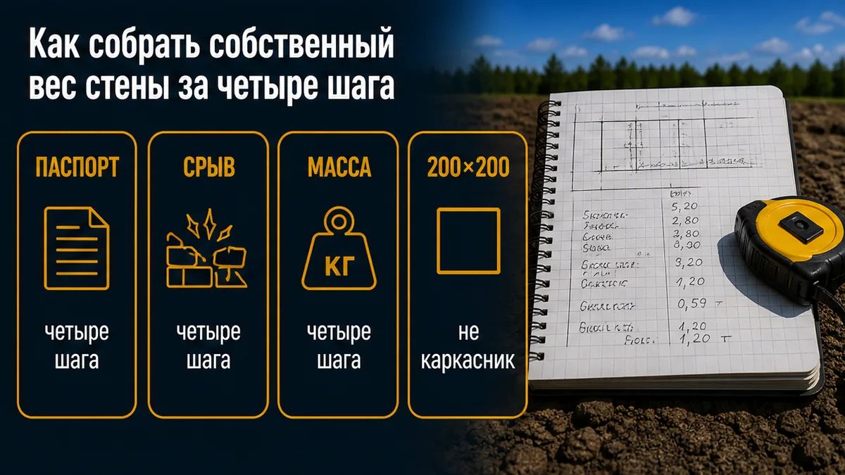 Четыре шага сбора нагрузки керамзитовой стены до расчёта поля 200×200