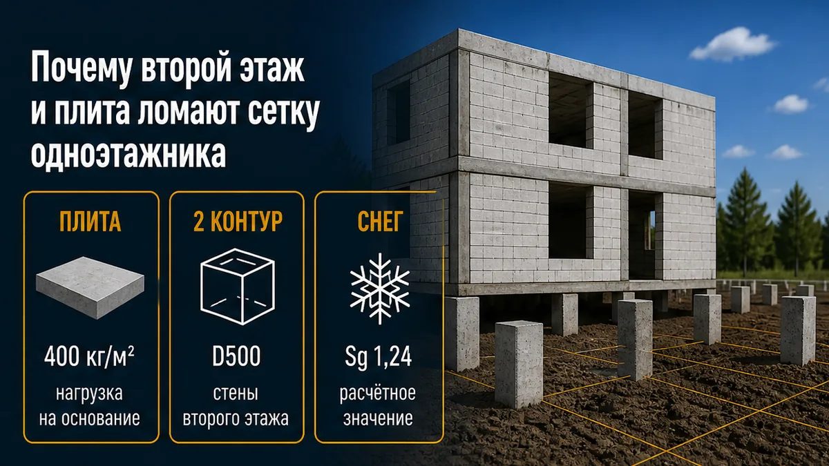 Второй контур стен, монолит 160–200 мм и снег Оренбурга ломают сетку одноэтажника без плиты