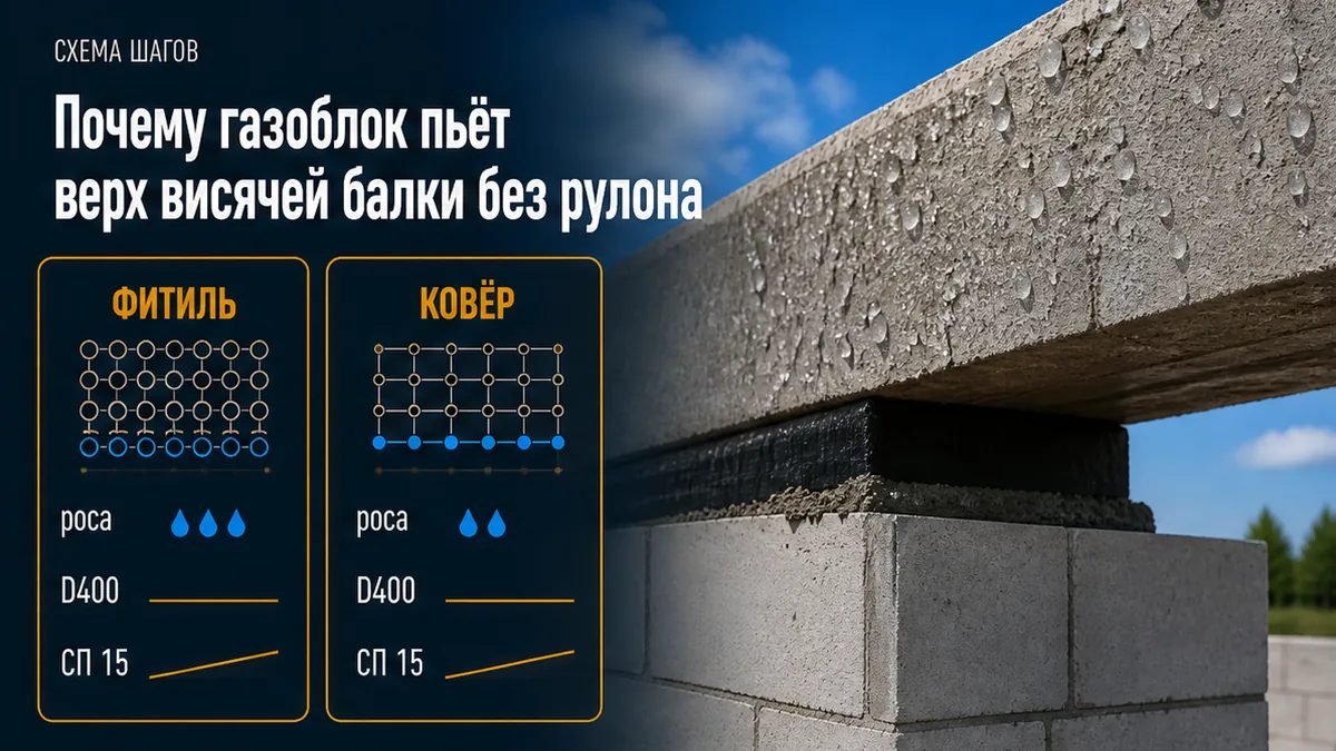 Роса на верху висячего ростверка и капилляр в первый ряд D400