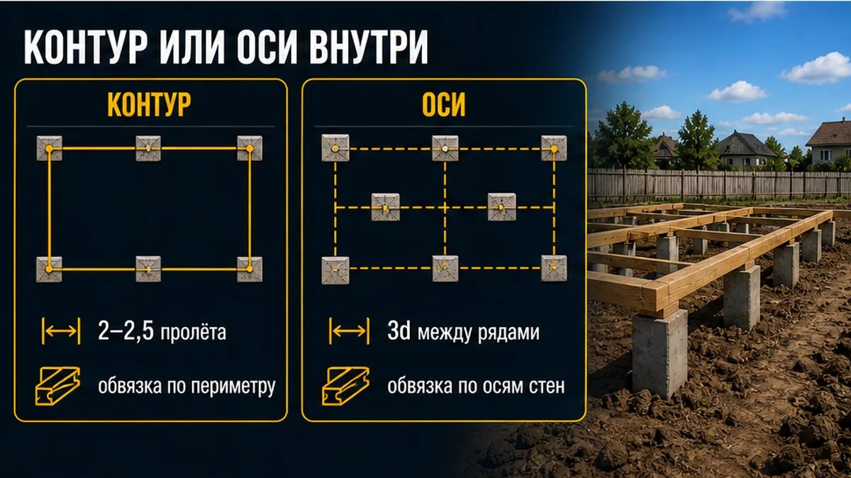 Сравнение шага свай по контуру каркасника и по внутренним несущим осям
