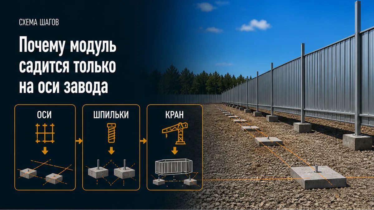 Заводской PDF модуля: оси поля и отверстия шпилек днища, не сетка от забора