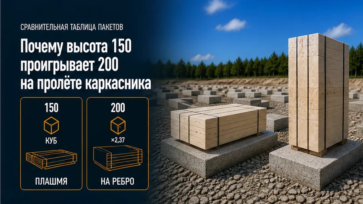 Почему пакет 50×200 на ребро жёстче пакета 50×150: высота балки, не ширина