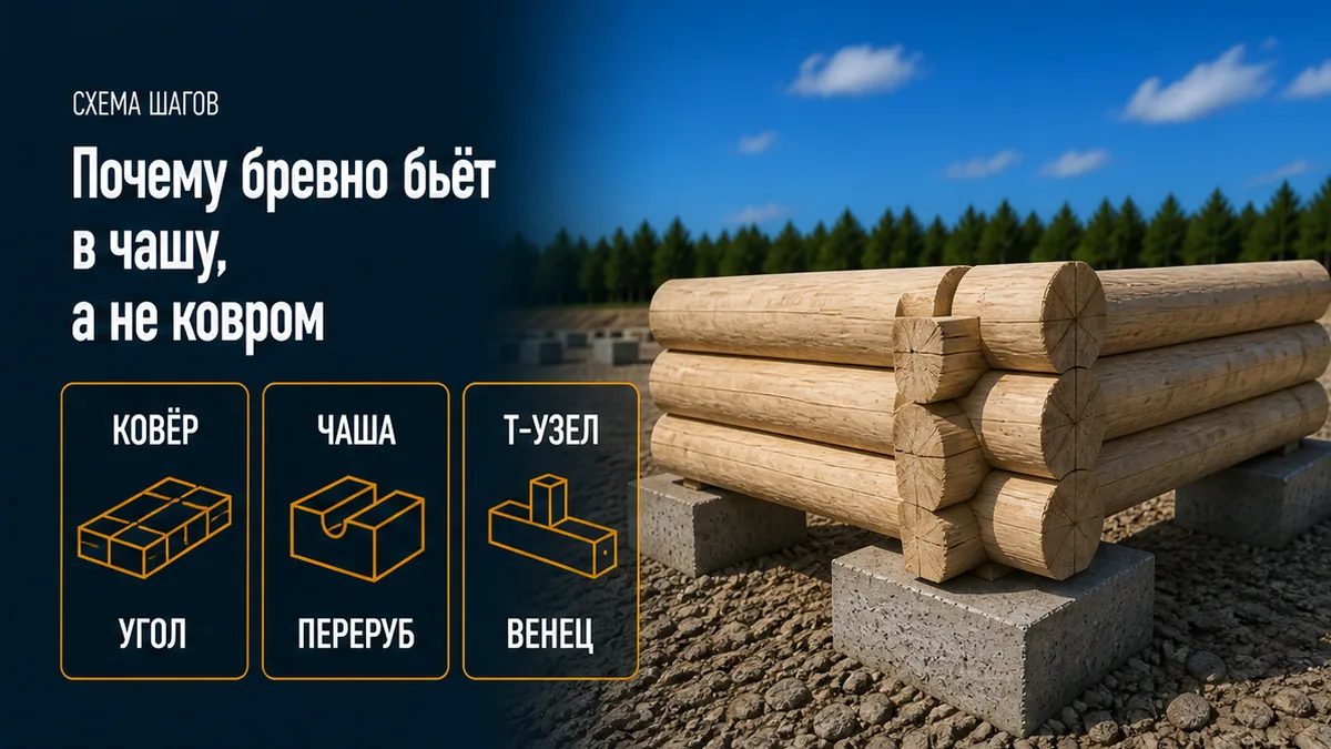 Точечная нагрузка сруба: чаша угла и Т-переруб против ковра как у каркаса