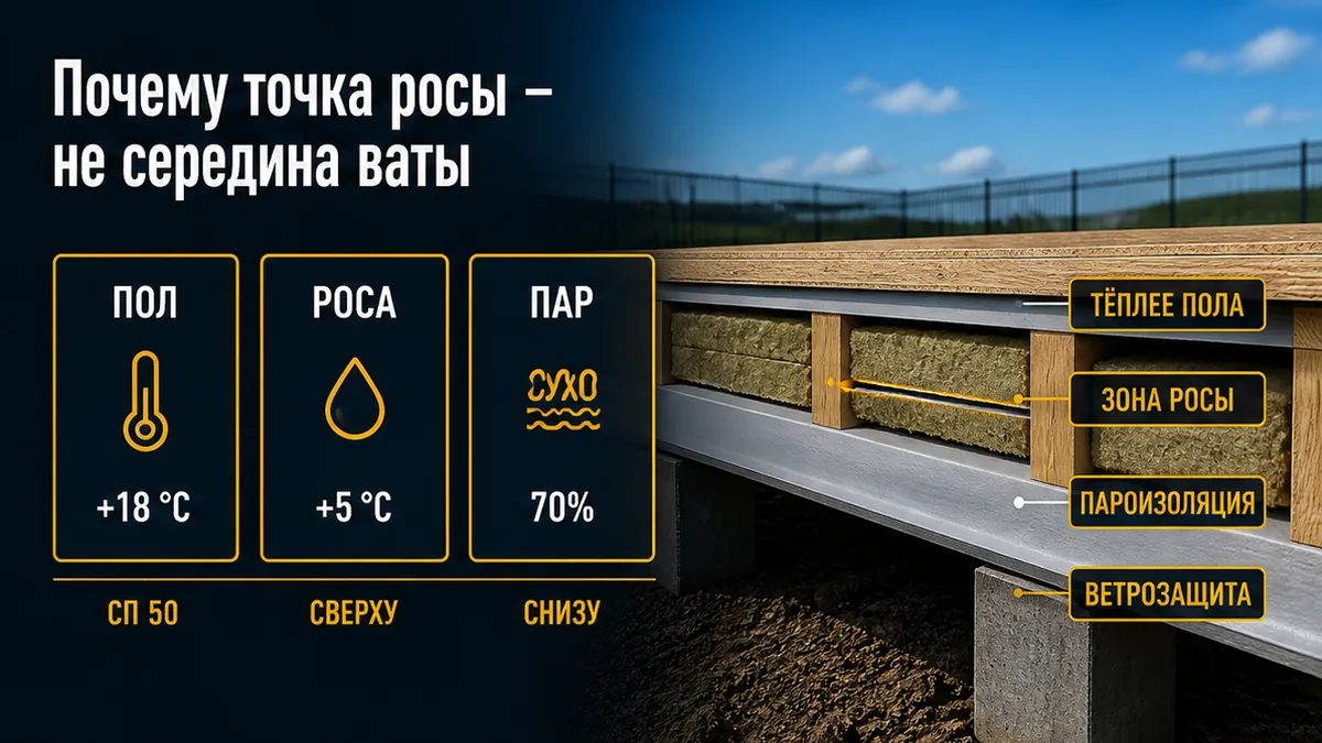 Точка росы перекрытия: поверхность пола теплее точки росы комнатного воздуха
