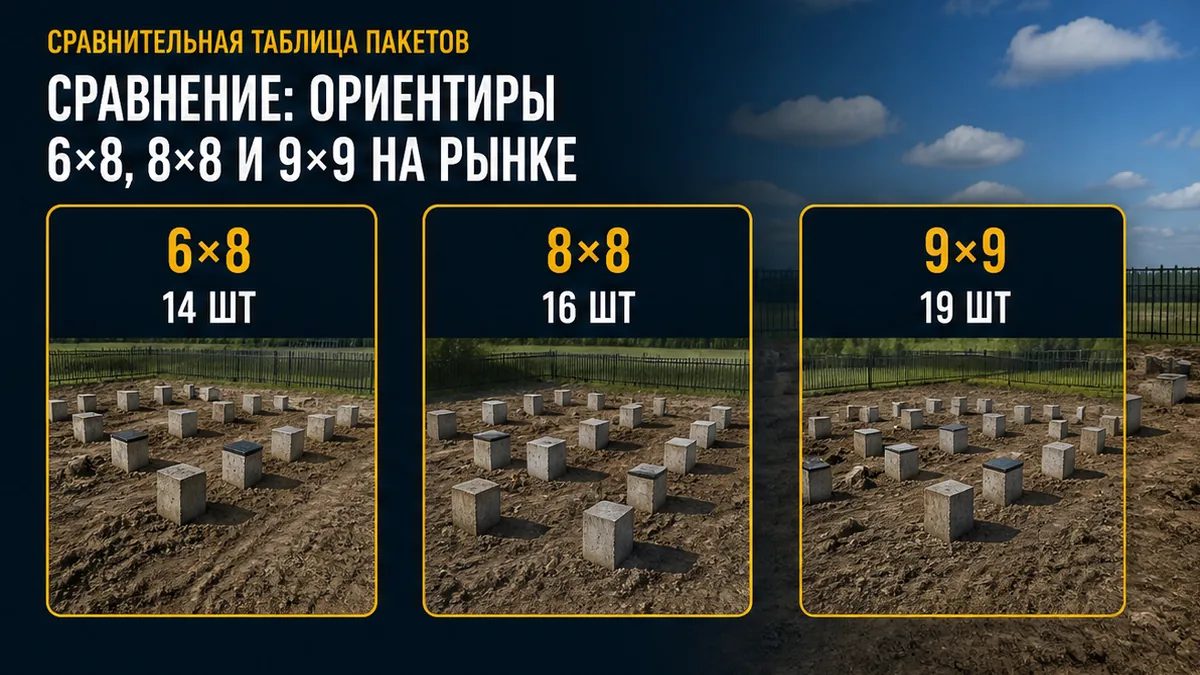 Сравнение ориентиров свайного поля 6×8, 8×8 и 9×9 на рынке