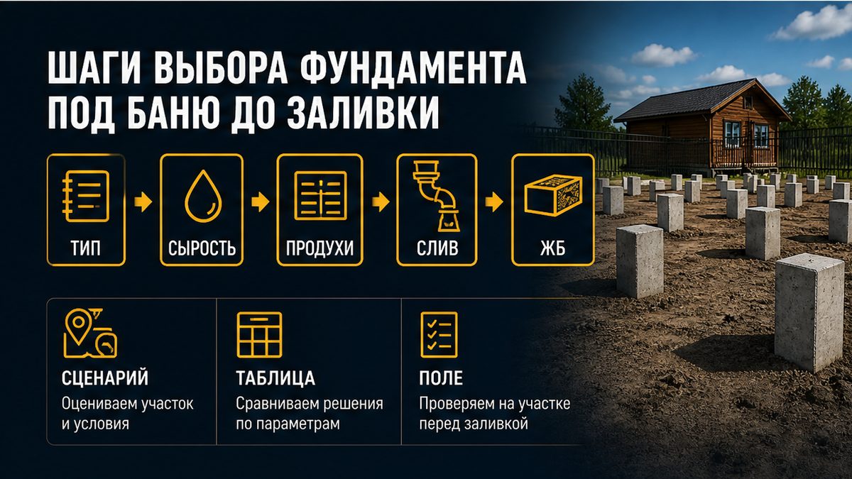 Шаги выбора фундамента под баню до заливки бетона