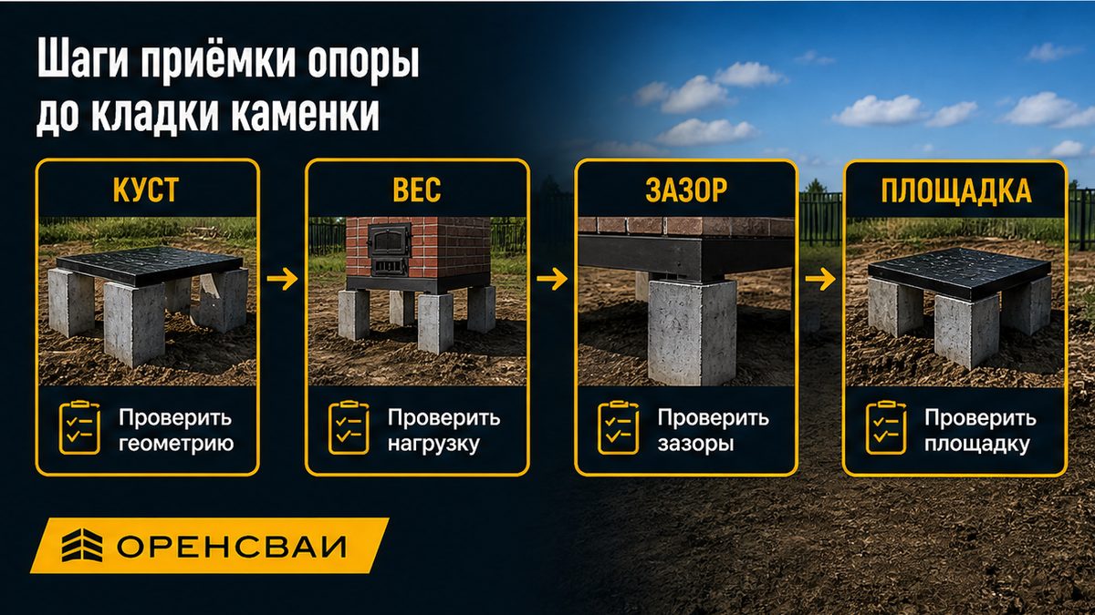 Шаги приёмки отдельной опоры под банную печь до кладки