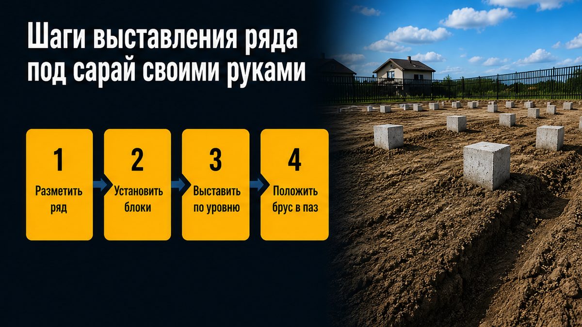 Шаги: шнур, подушка, одна плоскость пазов, брус в пазу